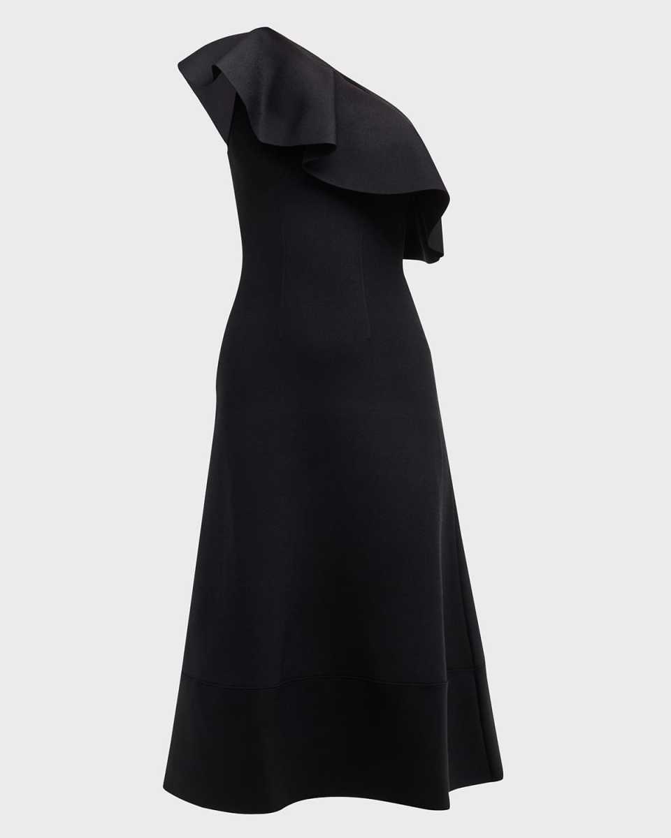 Ruffle One-Shoulder Midi A-Line Dress